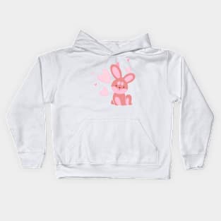 Bunny Love Pink Heart Kids Hoodie